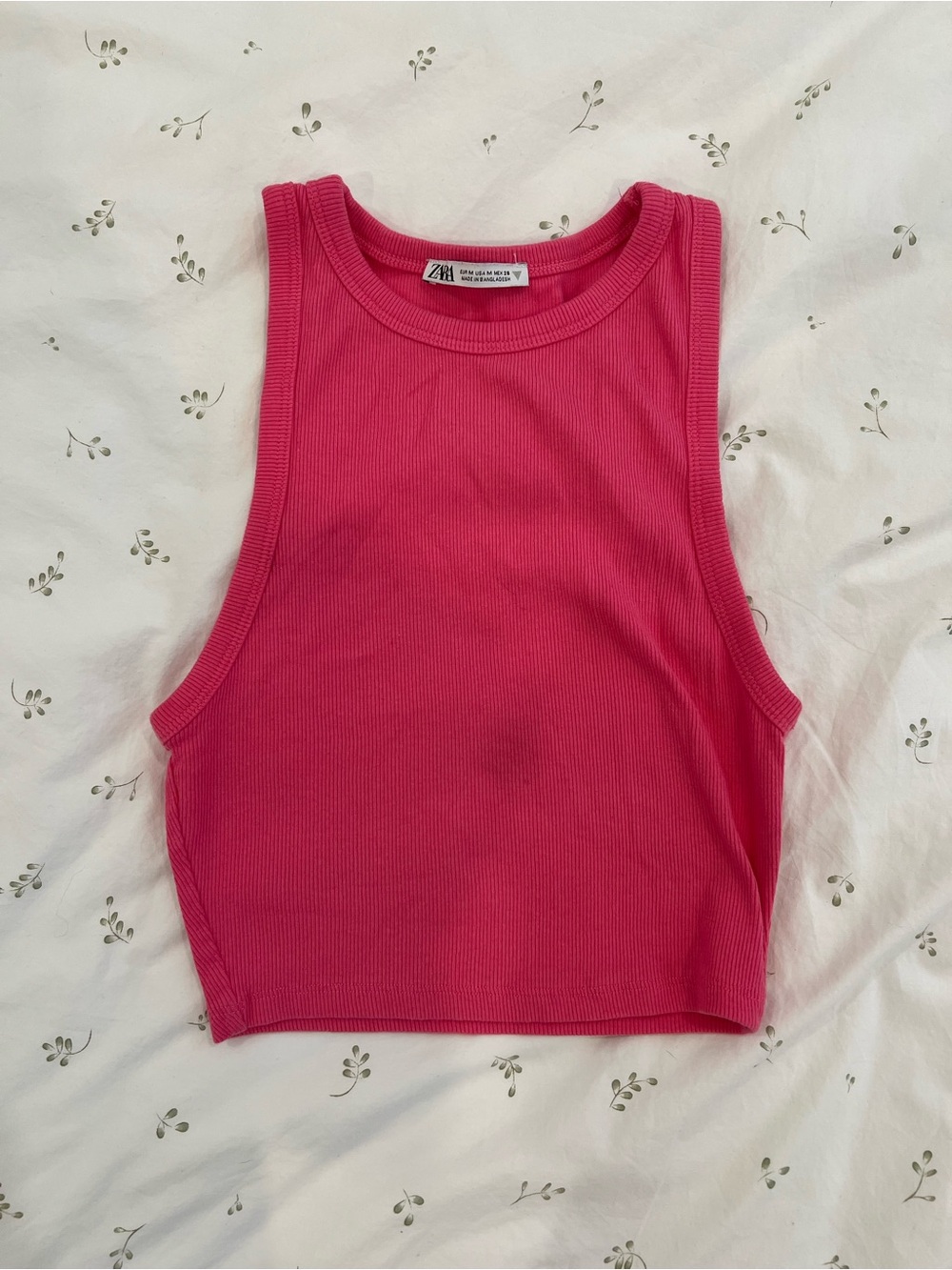 Zara Ribbed Cropped Tank - Hot Pink